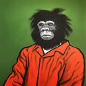 auto-portret kao zatvorenika Guantanama sa maskom gorile, akril na platnu , 100x120 cm